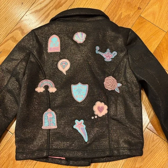 Disney Princess Black Metallic Moto Jacket with pink lining